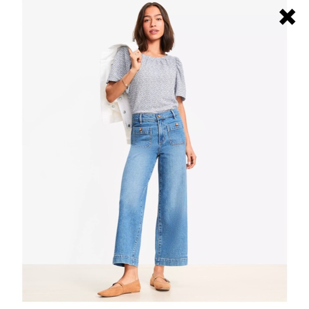 LOFT Palmer Wide Leg Crop Jeans in Mid Vintage Wash Size 28/Size 6